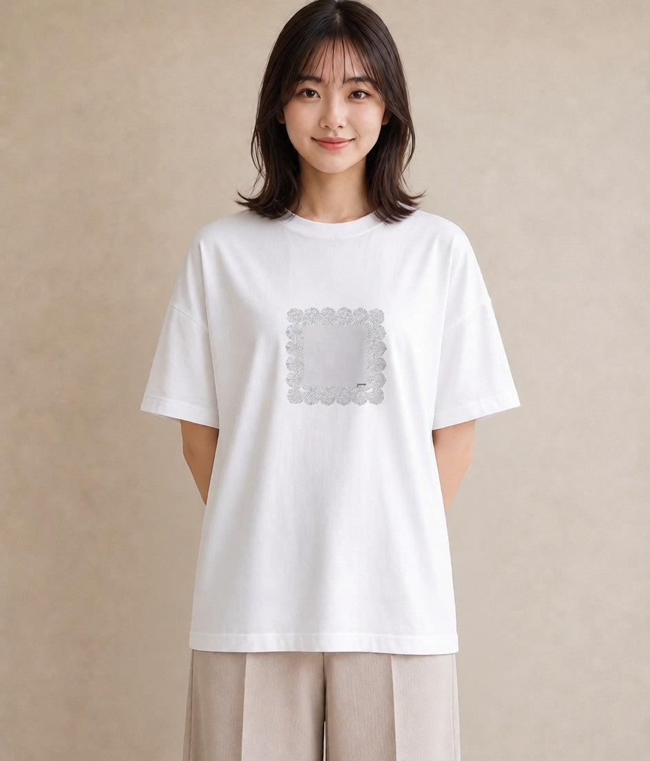 デザインTシャツ レディース レースハンカチ レース ハンカチ ナチュラル アンティーク イラスト お出かけ 普段着 白T YMAZO