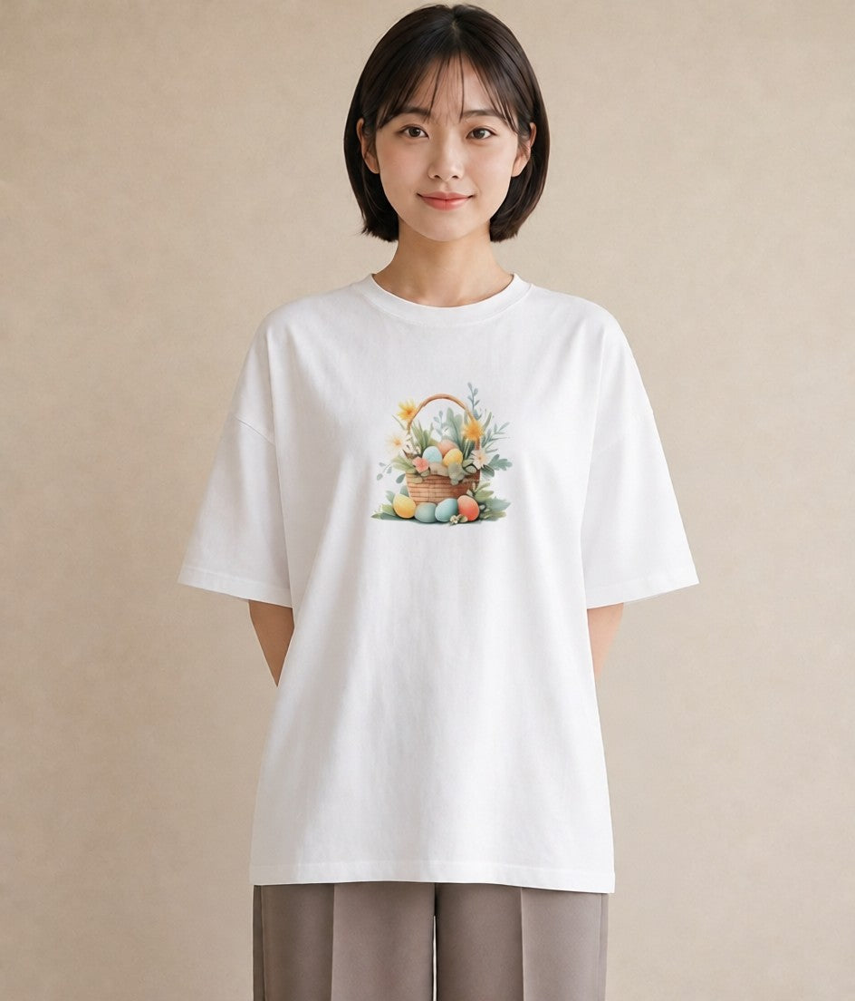 プリントTシャツ レディース 自転車のかご 自転車 花かご ナチュラル アンティーク イラスト 個性的 20代 カジュアルコーデ 白T YMAZO