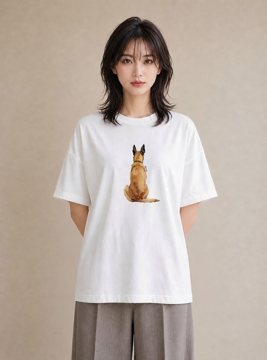 プリントTシャツ レディース ジャーマンシェパード 犬 いぬ イラスト ゆるコーデ お出かけ 普段着 白T YMAZO