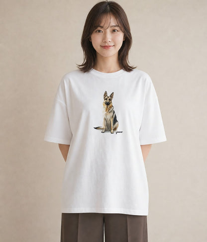 半袖Tシャツ レディース 保護犬 犬 いぬ イラスト ニュアンス 通勤 在宅 白T YMAZO