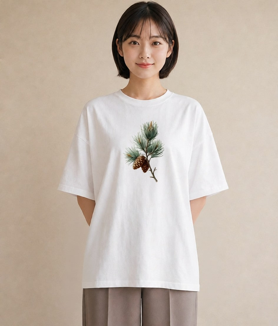 半袖Tシャツ レディース 松ぼっくり 植物 ボタニカル イラスト 北欧風 ギフト 母の日 白T YMAZO
