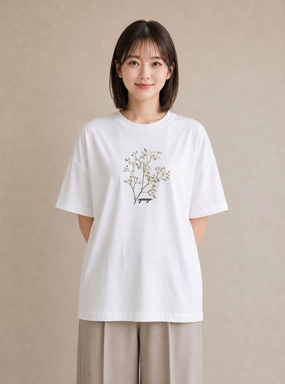 プリントTシャツ レディース カスミソウ かすみ草 花 花柄 イラスト 手描き風 デート 帰省 白T YMAZO