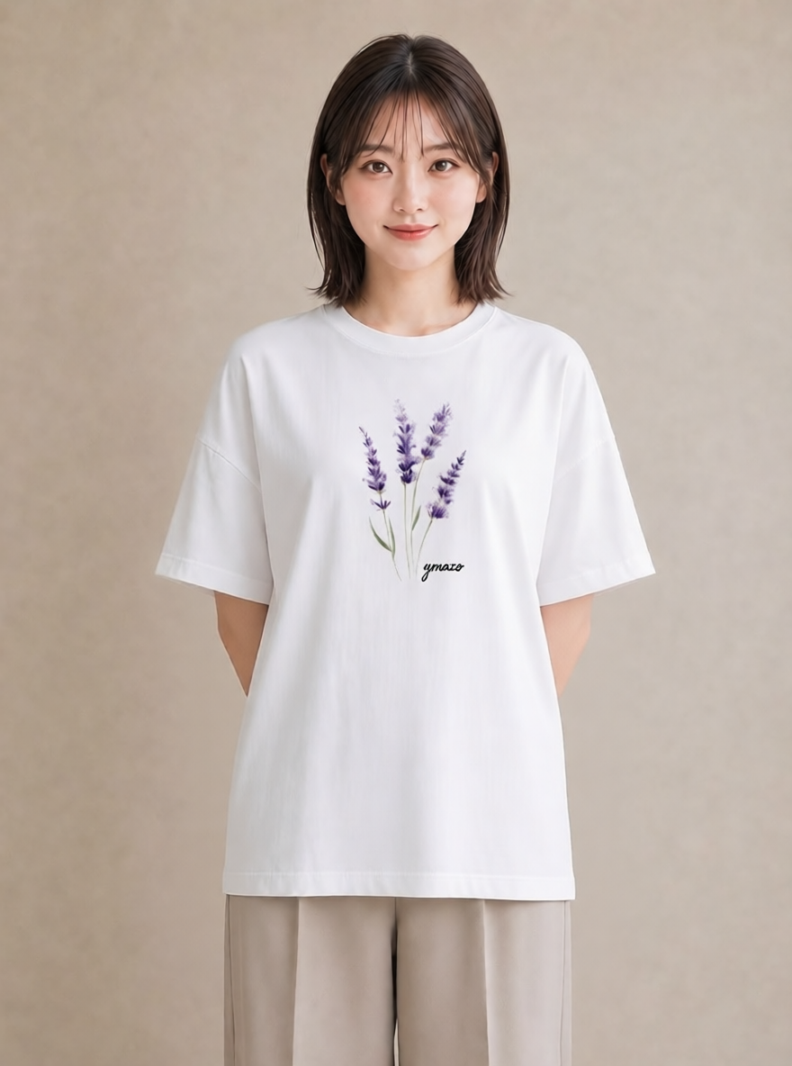 半袖Tシャツ レディース ラベンダー 花 花柄 イラスト カジュアル 旅行 母娘コーデ 白T