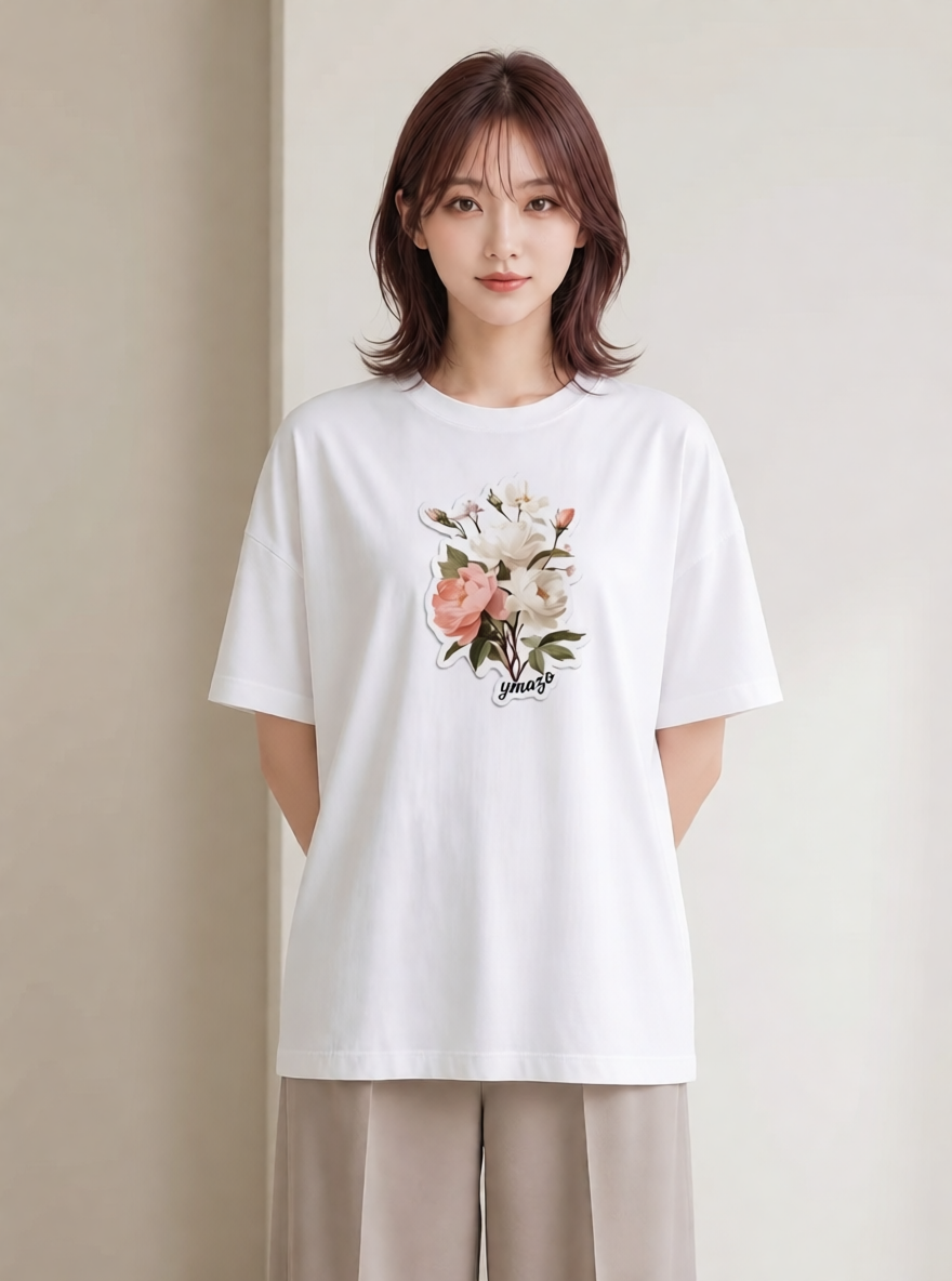 グラフィックTシャツ レディース 椿 花 花柄 イラスト 上品 ギフト 母の日 白T
