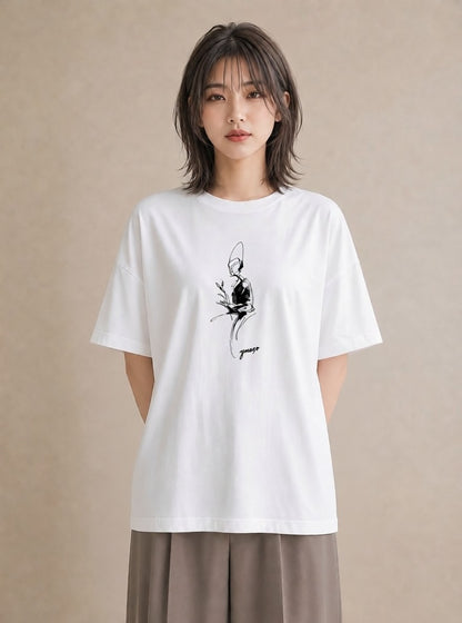 グラフィックTシャツ レディース 女の子 ガール 後ろ姿 イラスト きれいめ 姉妹 送別ギフト 白T YMAZO