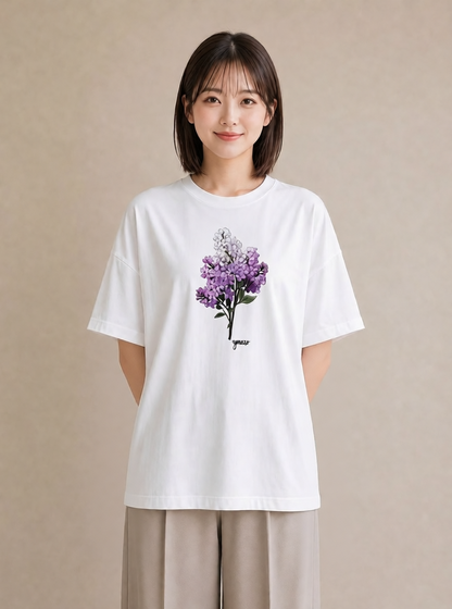 半袖Tシャツ レディース スミレ 花 花柄 イラスト 水彩風 女性 旅行用 白T