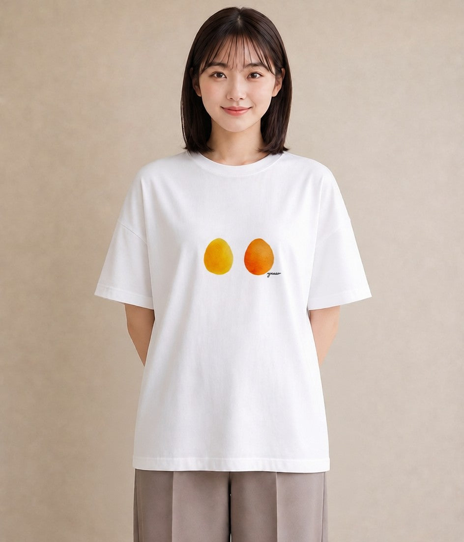 半袖Tシャツ レディース 目玉焼き 食べ物 フード イラスト ラフ 通勤 在宅 白T YMAZO