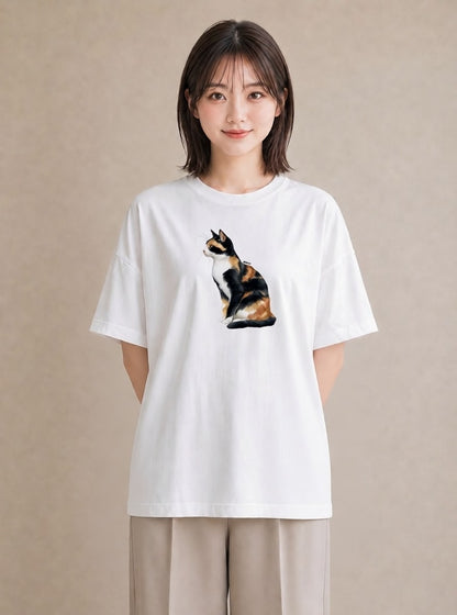 デザインTシャツ レディース 肉球 猫 ねこ イラスト アート風 海 カフェ巡り 白T YMAZO