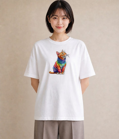 デザインTシャツ レディース アビシニアン 猫 ねこ イラスト 手描き風 お揃い 親子 白T YMAZO