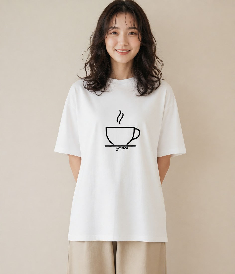 グラフィックTシャツ レディース コーヒー カフェ 珈琲 イラスト シンプル 夏コーデ 通学 白T YMAZO