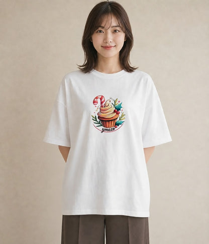プリントTシャツ レディース マフィン 食べ物 フード イラスト 線画 ママ カフェ服 白T YMAZO