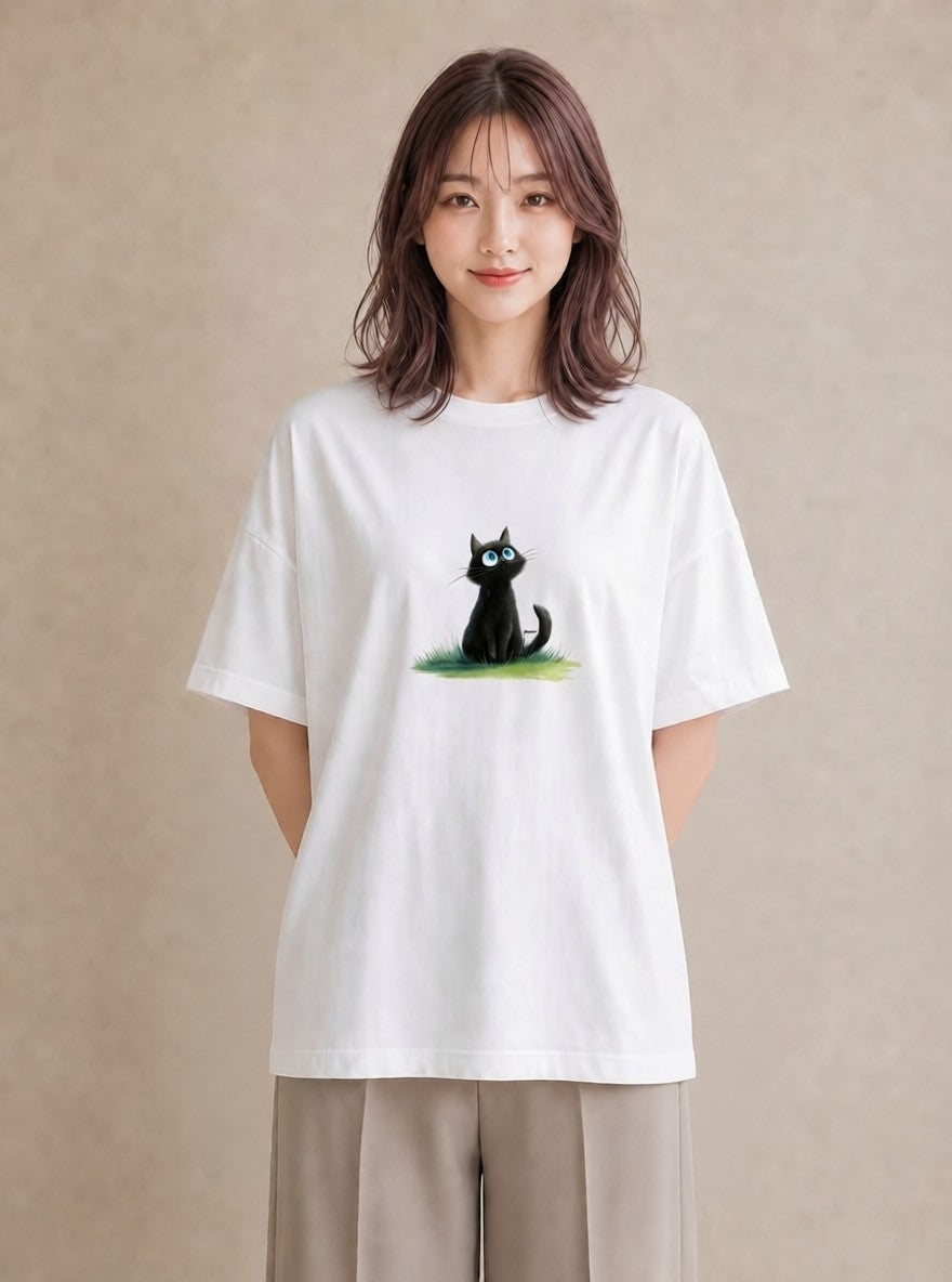 デザインTシャツ レディース ロシアンブルー 猫 ねこ イラスト ユニーク ママ カフェ服 白T YMAZO