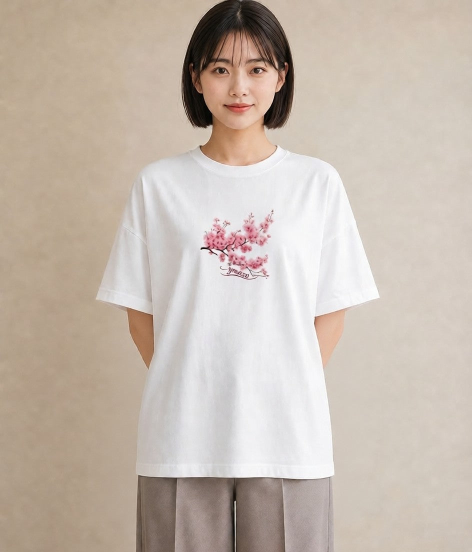 デザインTシャツ レディース 梅 花 花柄 イラスト 休日コーデ ホワイトデー 春服 白T YMAZO