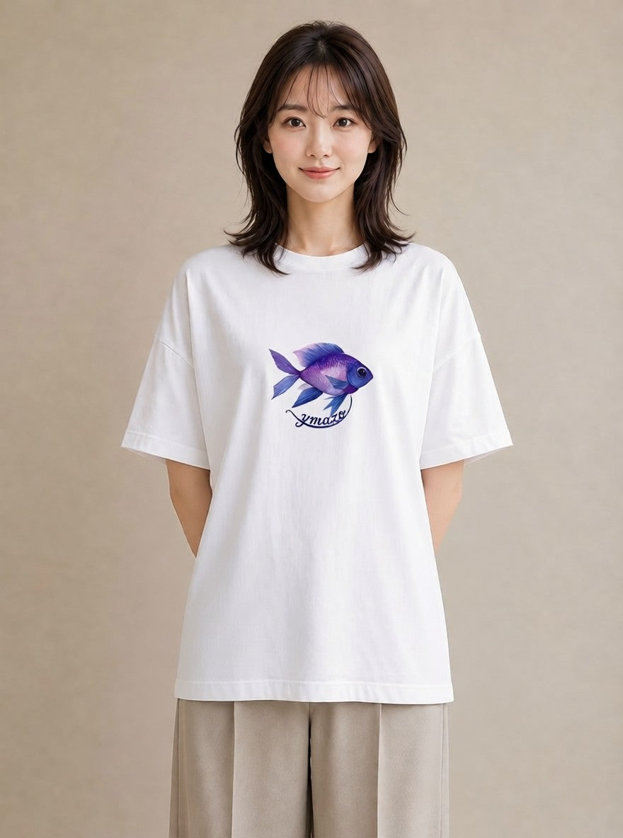 グラフィックTシャツ レディース マンボウ 海の生き物 海 イラスト シンプル 春服 ミセス 白T YMAZO