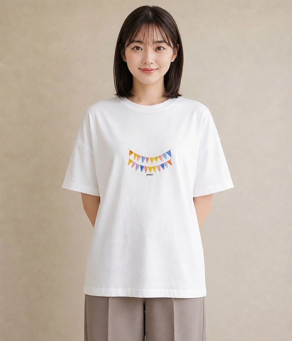 半袖Tシャツ レディース 洗濯物 風 ナチュラル アンティーク イラスト きれいめカジュアル 部屋着 女性向けギフト 白T YMAZO