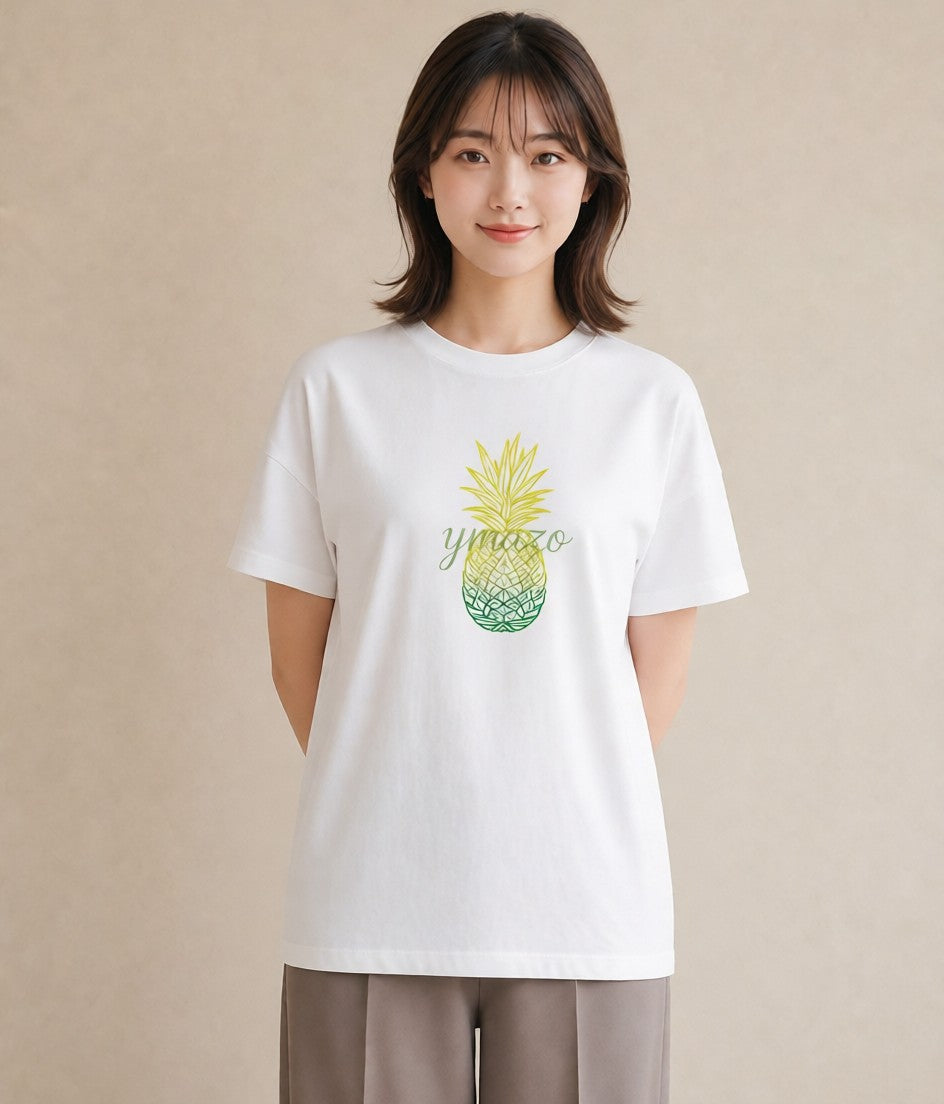 Tシャツ レディース パイナップル 食べ物 フード イラスト シック 送別ギフト 通勤 白T YMAZO