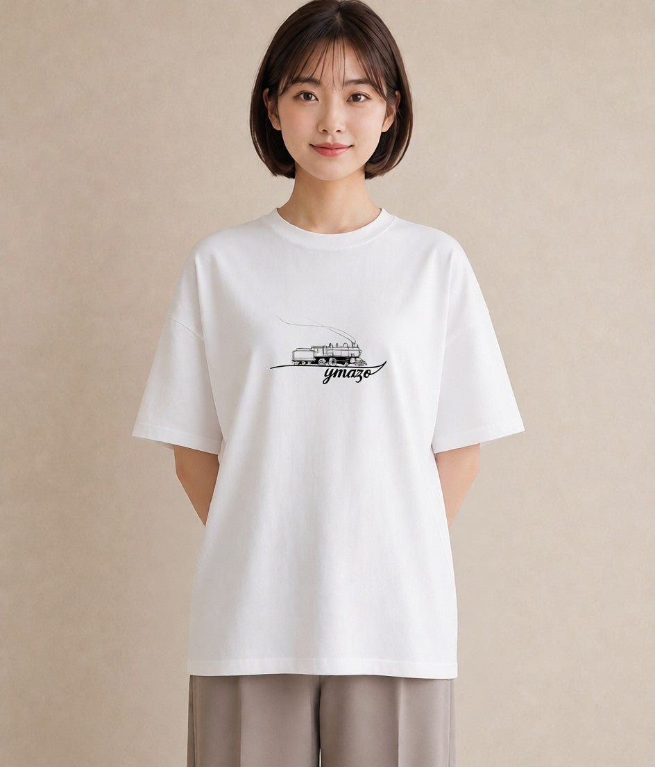 プリントTシャツ レディース 駅のホーム ローカル線 駅 ナチュラル アンティーク イラスト 上品 週末コーデ 敬老の日 白T YMAZO