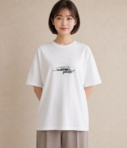 プリントTシャツ レディース 駅のホーム ローカル線 駅 ナチュラル アンティーク イラスト 上品 週末コーデ 敬老の日 白T YMAZO