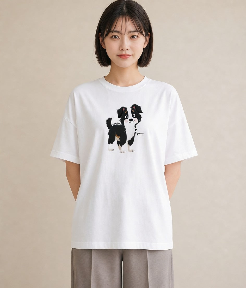 グラフィックTシャツ レディース ボーダーコリー 犬 いぬ イラスト 水彩風 週末コーデ 敬老の日 白T YMAZO