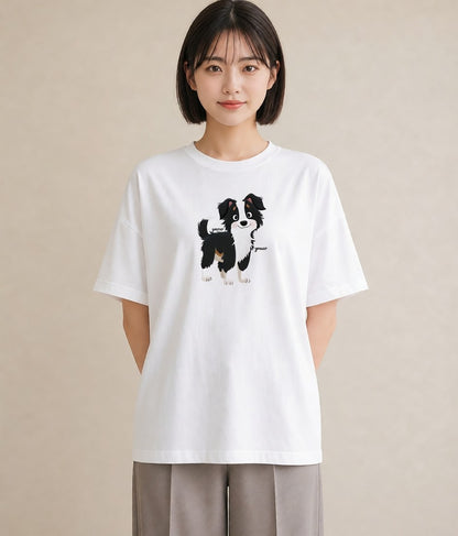 グラフィックTシャツ レディース ボーダーコリー 犬 いぬ イラスト 水彩風 週末コーデ 敬老の日 白T YMAZO