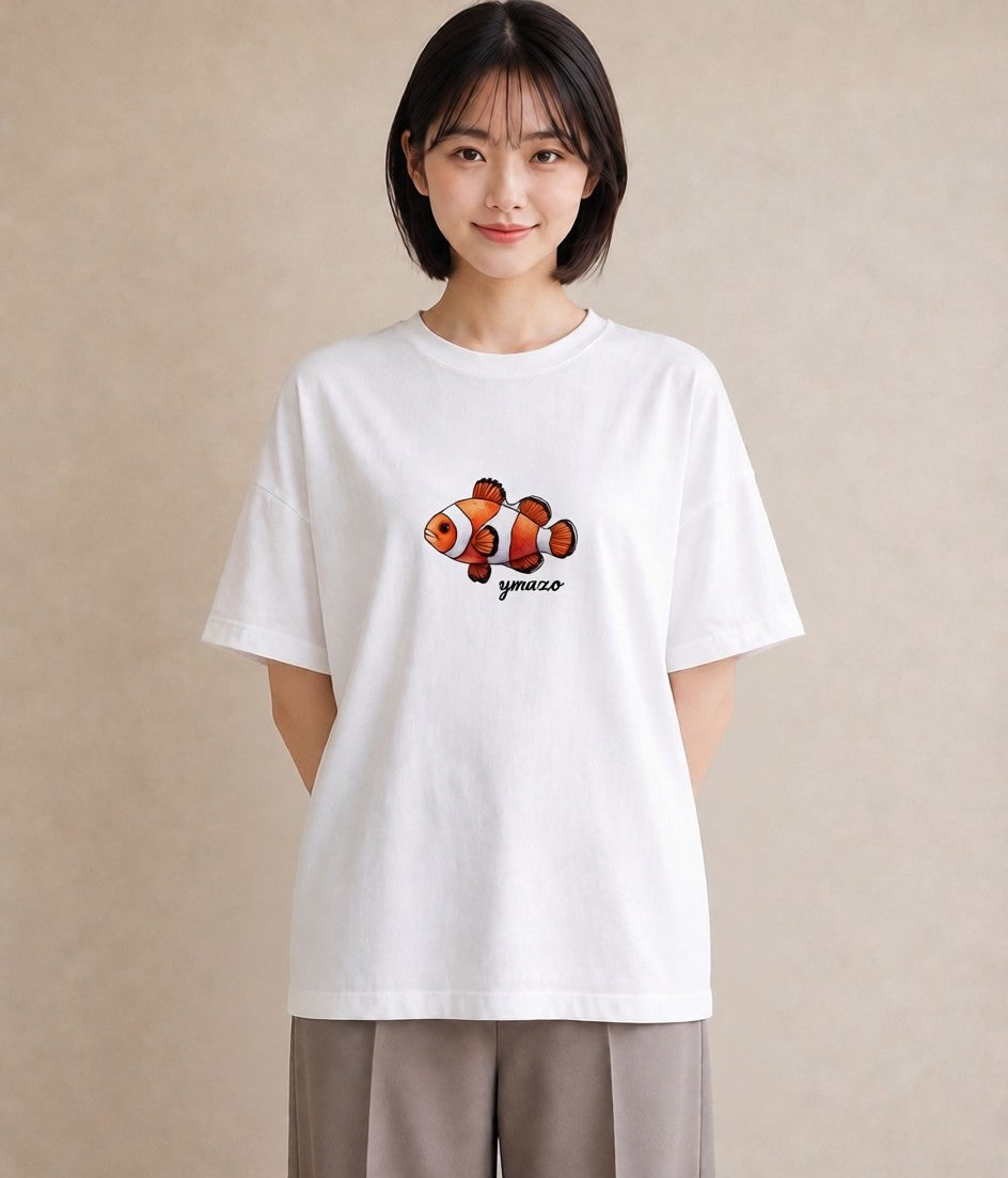 グラフィックTシャツ レディース 金魚 ペット 動物 イラスト ナチュラル ラフ レイヤード 白T YMAZO