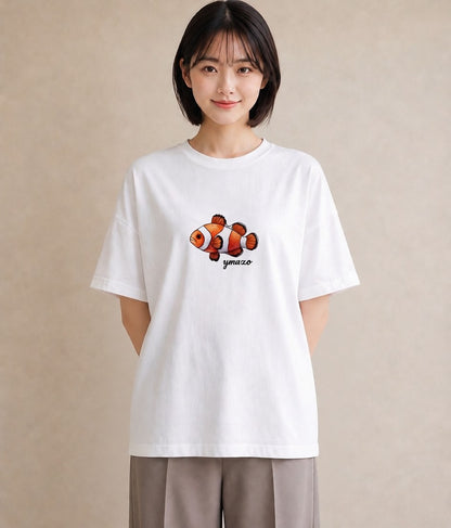 グラフィックTシャツ レディース 金魚 ペット 動物 イラスト ナチュラル ラフ レイヤード 白T YMAZO