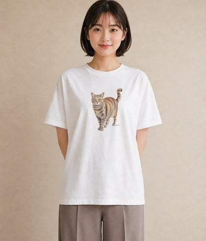 半袖Tシャツ レディース ブリティッシュショートヘア 猫 ねこ イラスト シック ビーチ デイリーウェア 白T YMAZO
