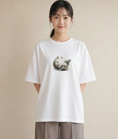 プリントTシャツ レディース アメリカンショートヘア 猫 ねこ イラスト 可愛い 海 カフェ巡り 白T YMAZO