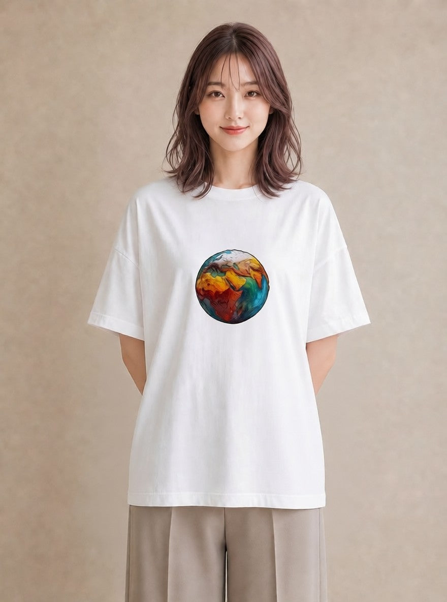 プリントTシャツ レディース 地球 星空 宇宙 イラスト 抜け感 ギフト 母の日 白T YMAZO