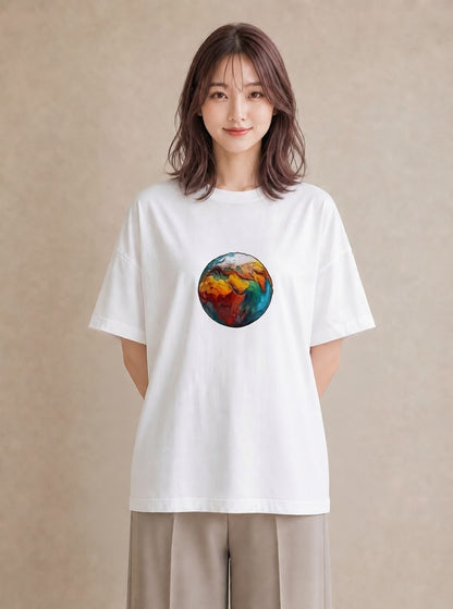 プリントTシャツ レディース 地球 星空 宇宙 イラスト 抜け感 ギフト 母の日 白T YMAZO