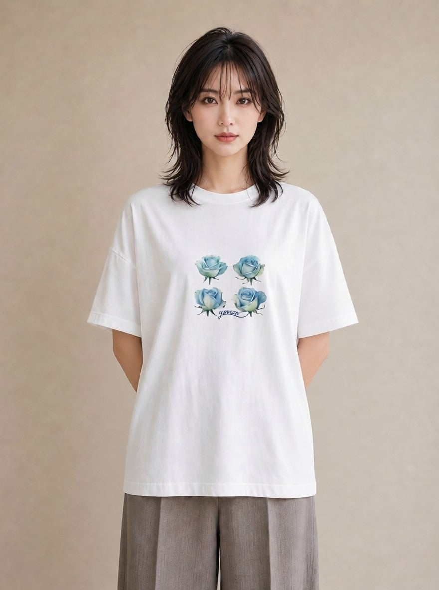 グラフィックTシャツ レディース バラ 薔薇 ローズ 花 花柄 イラスト 旅行 母娘コーデ 白T YMAZO