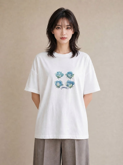 グラフィックTシャツ レディース バラ 薔薇 ローズ 花 花柄 イラスト 旅行 母娘コーデ 白T YMAZO