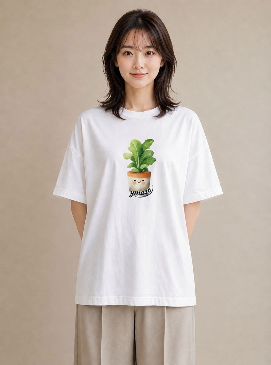 プリントTシャツ レディース 苔 植物 ボタニカル イラスト アート風 カジュアルコーデ 買い物 白T YMAZO