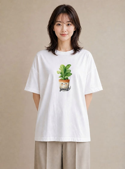 プリントTシャツ レディース 苔 植物 ボタニカル イラスト アート風 カジュアルコーデ 買い物 白T YMAZO