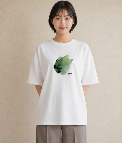 デザインTシャツ レディース 芝生 植物 ボタニカル イラスト ユニーク カフェ服 クリスマス 白T YMAZO