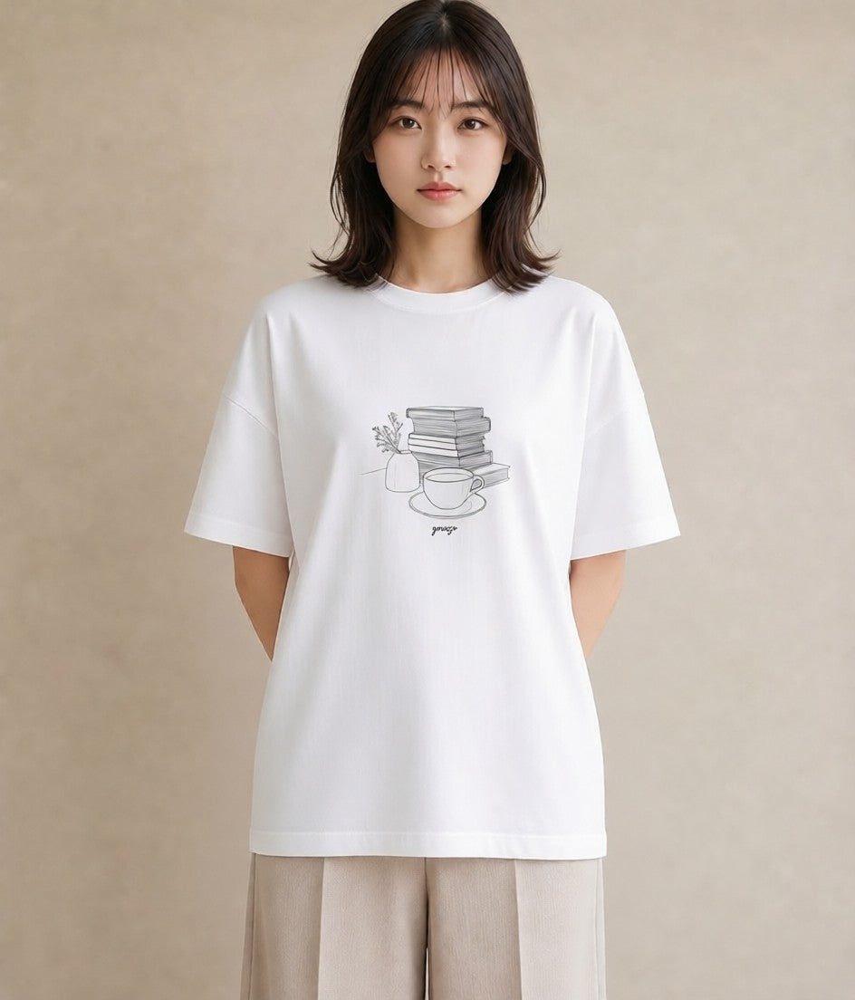 Tシャツ レディース 本 読書 ブック イラスト レトロ 旅行用 海 白T YMAZO