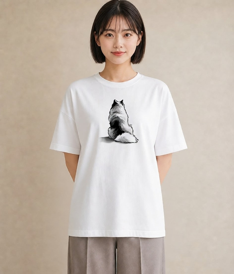 グラフィックTシャツ レディース サモエド 犬 いぬ イラスト 線画 カジュアルコーデ 買い物 白T YMAZO