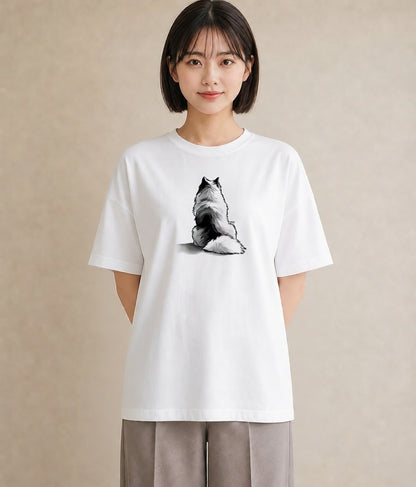 グラフィックTシャツ レディース サモエド 犬 いぬ イラスト 線画 カジュアルコーデ 買い物 白T YMAZO