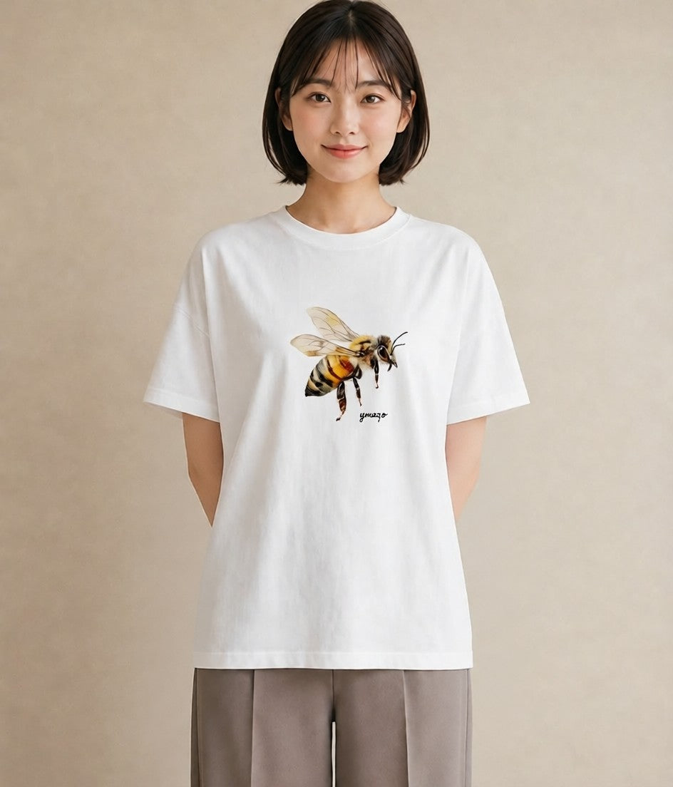 プリントTシャツ レディース ハニー 食べ物 フード イラスト ヴィンテージ風 クリスマス 旅行 白T YMAZO