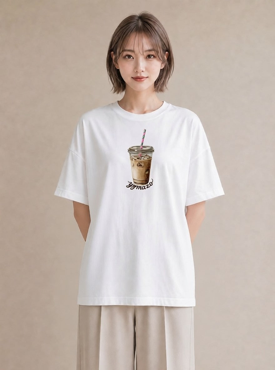 Tシャツ レディース カフェラテ 食べ物 フード イラスト 水彩風 母娘コーデ 自分用 白T YMAZO