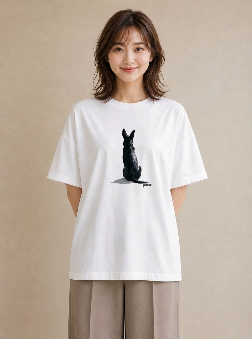 半袖Tシャツ レディース ジャーマンシェパード 犬 いぬ イラスト お洒落 社会人 女性 白T YMAZO