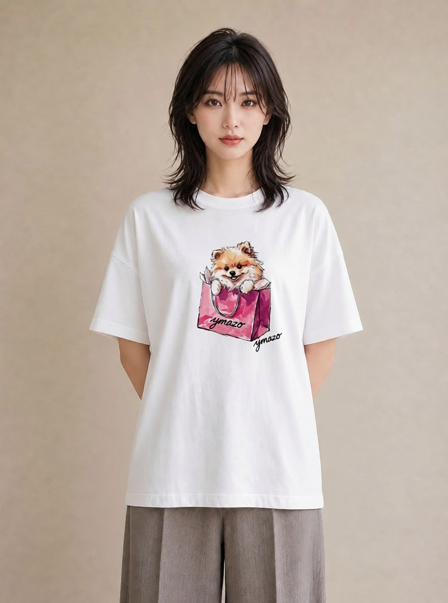 デザインTシャツ レディース 犬好き 犬 いぬ イラスト 旅行コーデ デイリーウェア 休日 白T YMAZO
