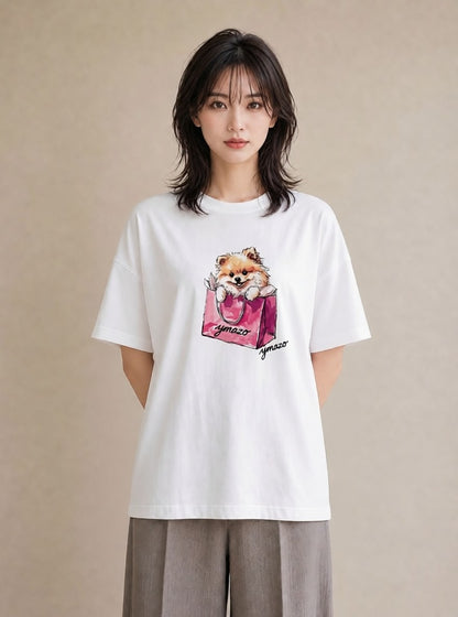 デザインTシャツ レディース 犬好き 犬 いぬ イラスト 旅行コーデ デイリーウェア 休日 白T YMAZO