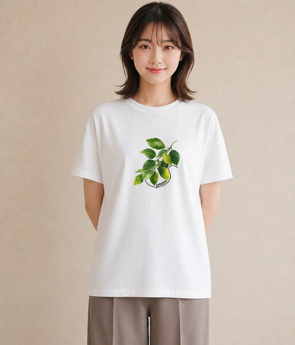 半袖Tシャツ レディース 新緑 植物 ボタニカル イラスト レトロ お揃い 親子 白T YMAZO