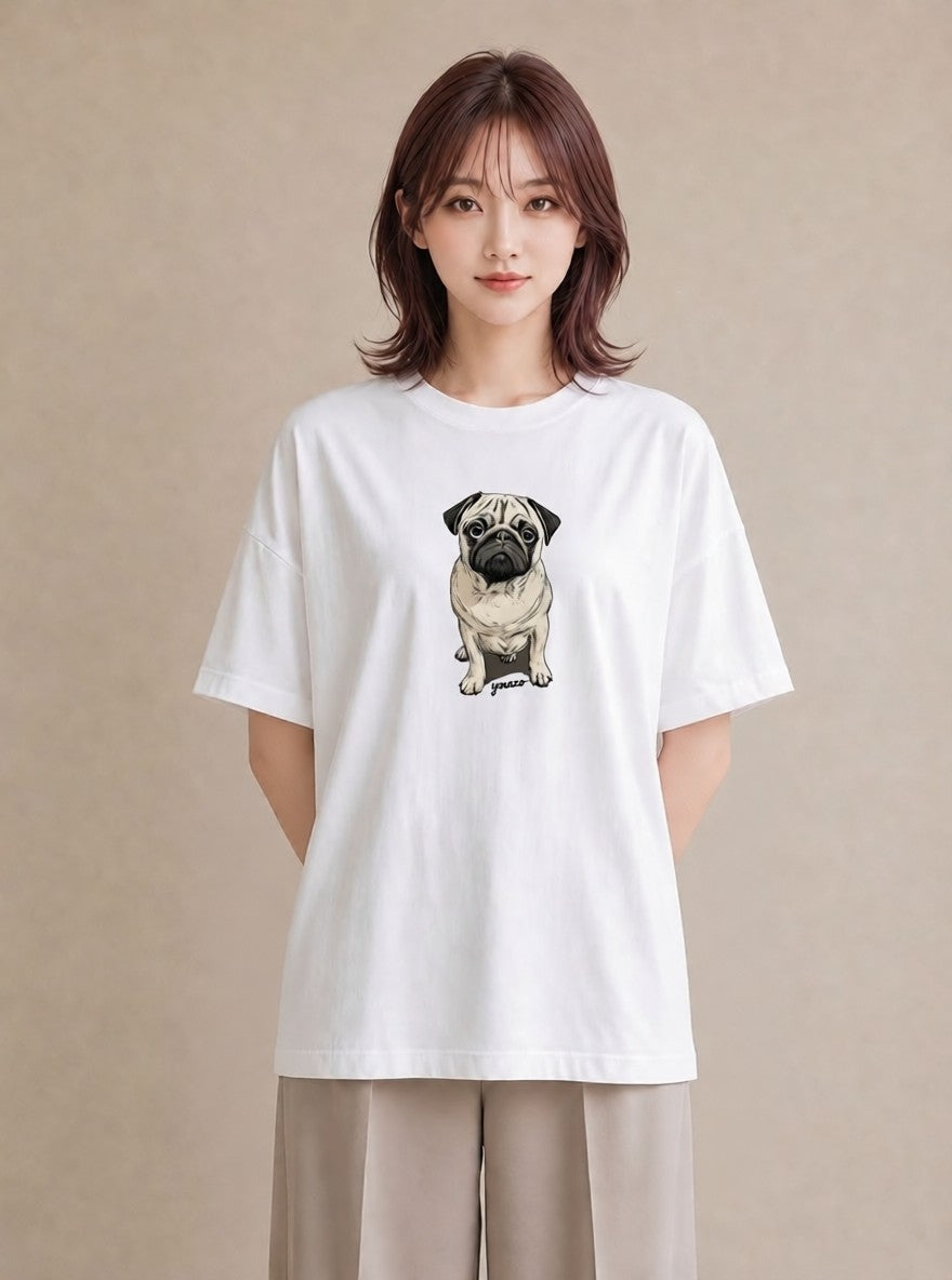 グラフィックTシャツ レディース パグ 犬 いぬ イラスト ゆるコーデ 姉妹 送別ギフト 白T YMAZO