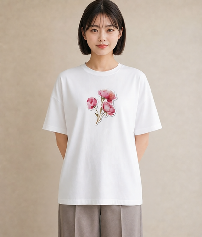 デザインTシャツ レディース 彼岸花 花 花柄 イラスト ラフ レイヤード 白T