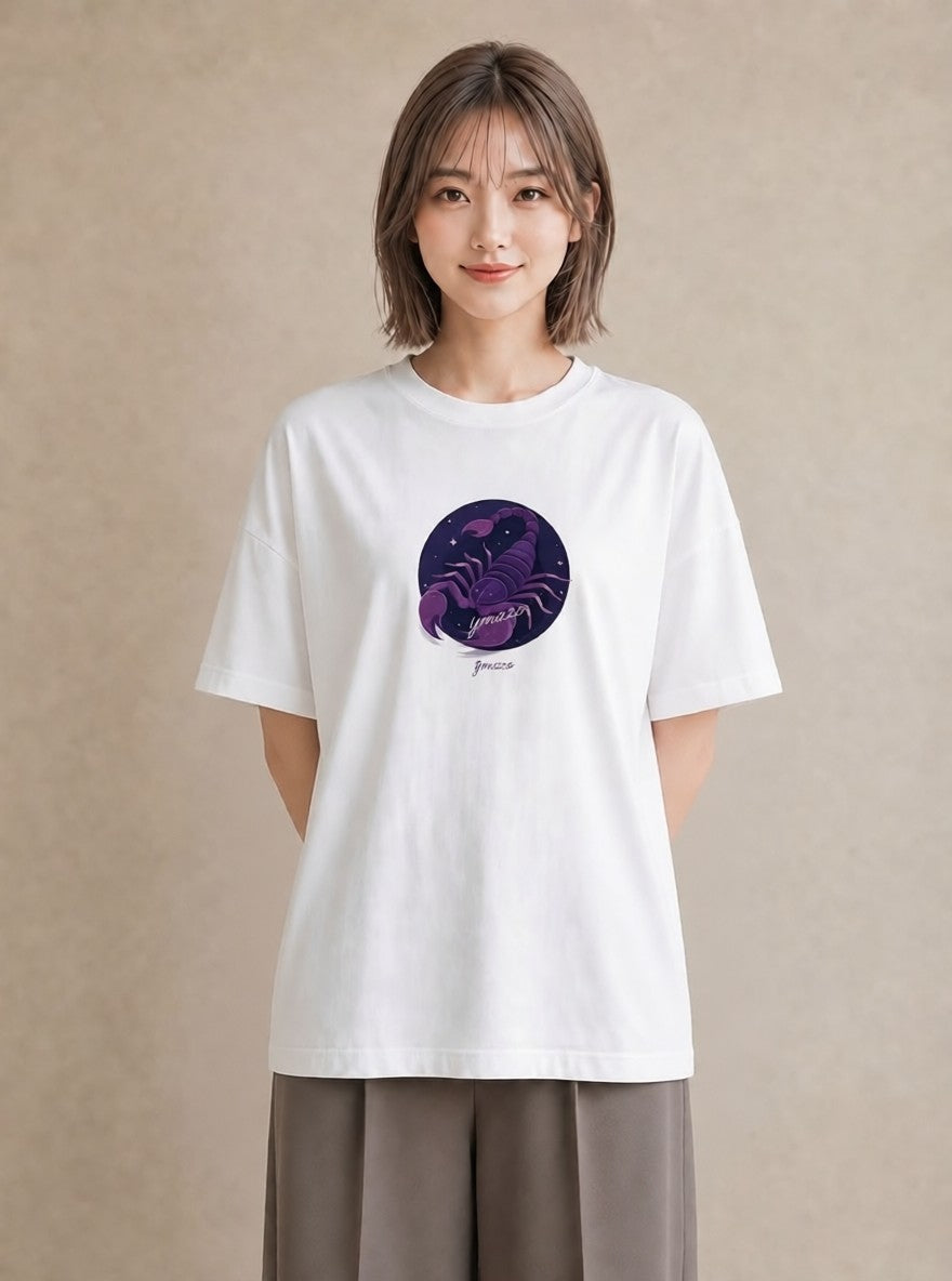 グラフィックTシャツ レディース 蟹座 星空 宇宙 イラスト 抜け感 お揃い 親子 白T YMAZO