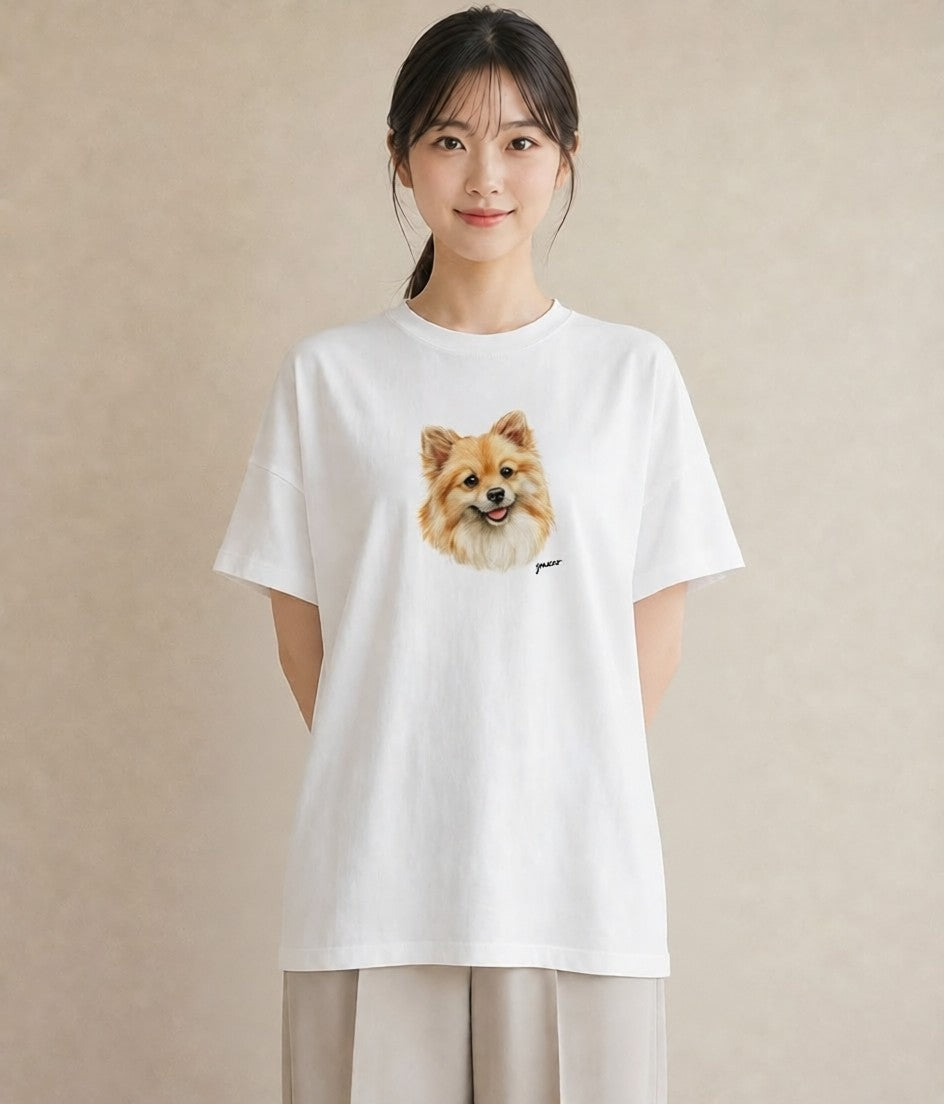 プリントTシャツ レディース ポメラニアン ポメ 犬 いぬ イラスト ボタニカル 週末コーデ 敬老の日 白T YMAZO