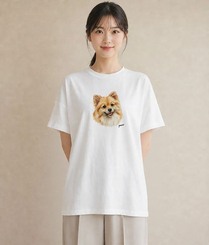 プリントTシャツ レディース ポメラニアン ポメ 犬 いぬ イラスト ボタニカル 週末コーデ 敬老の日 白T YMAZO