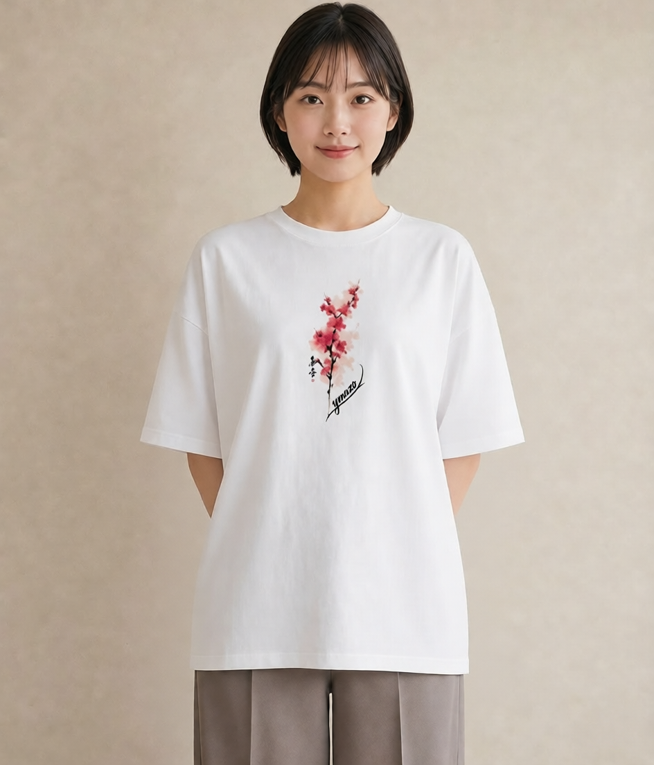 デザインTシャツ レディース 梅 花 花柄 イラスト ナチュラル ビーチ デイリーウェア 白T YMAZO